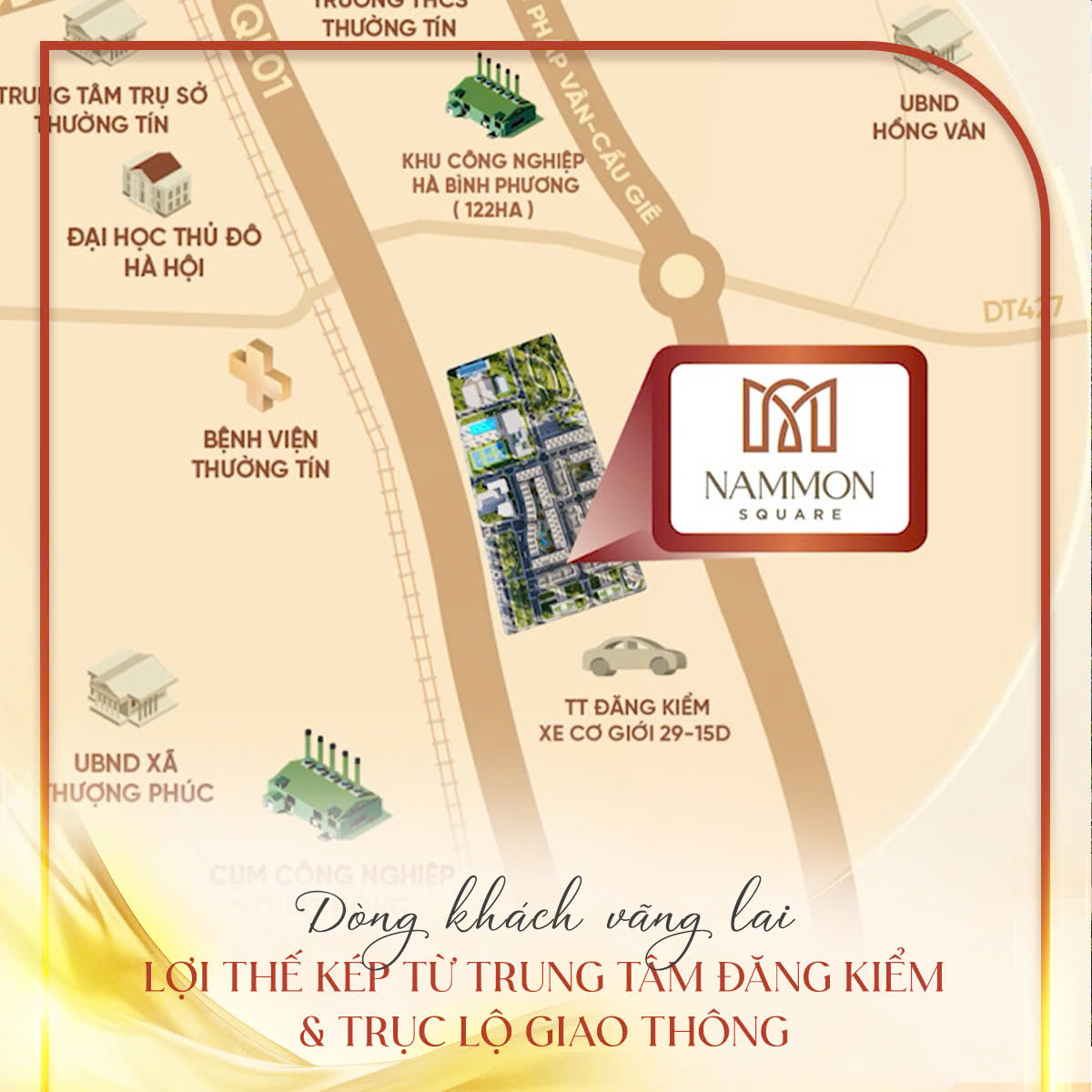 Vị trí NamMon Square Thường Tín – kết nối QL1A, Pháp Vân–Cầu Giẽ, Vành đai 4