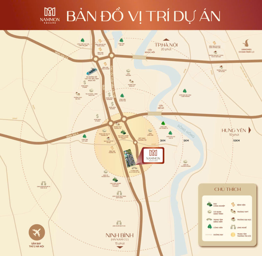 Bản đồ kết nối NamMon Square – QL1A – Vành đai 4 – Pháp Vân – Cầu Giẽ